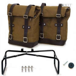 Set 2 sacoches toile beige + support Unit Garage BMW R NineT - 20/28 litres