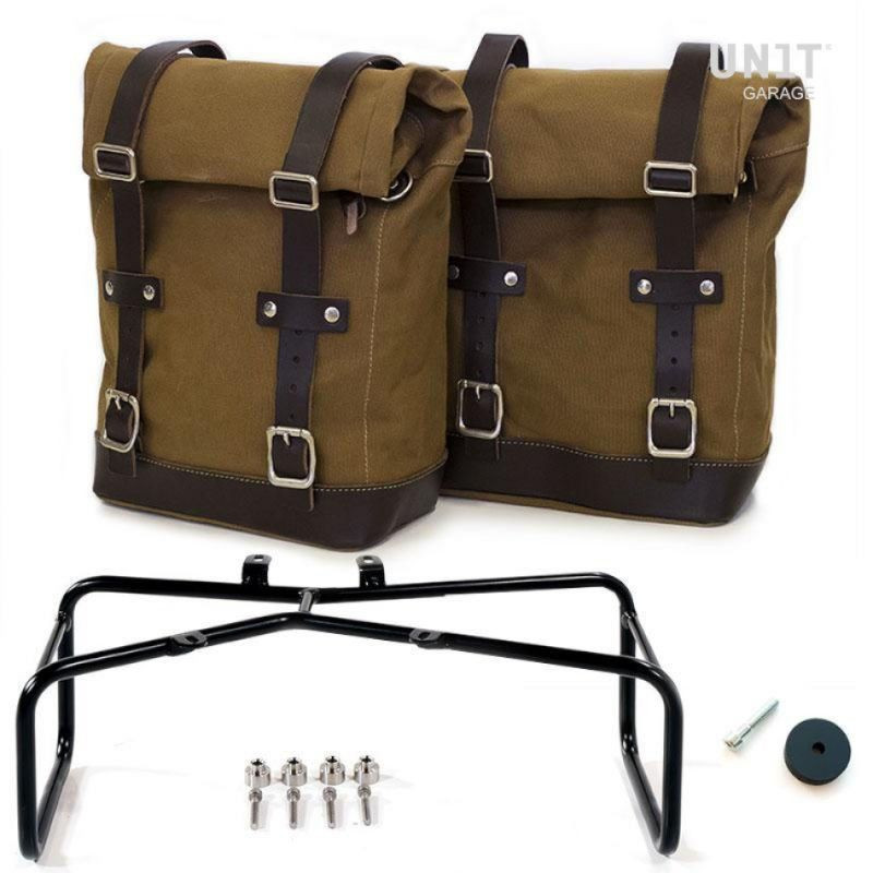 Set of 2 beige canvas bags + BMW R NineT Garage Unit stand - 20/28 liters
