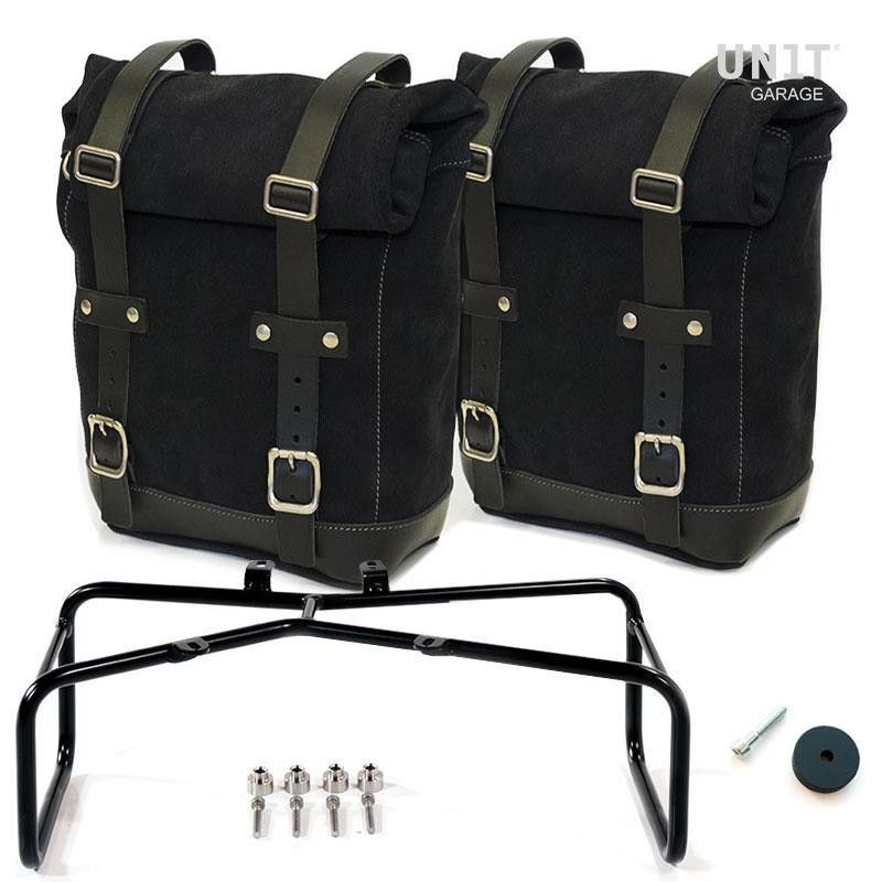 Set of 2 leather panniers + double mount Unit Garage BMW R NineT 10/14 liters - Jet Black picture 1