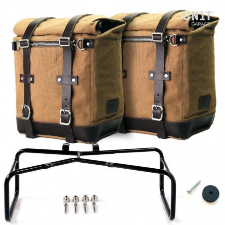 Set of 2 beige/brown Scram panniers + double Unit Garage stand - 22-30 liters picture 1