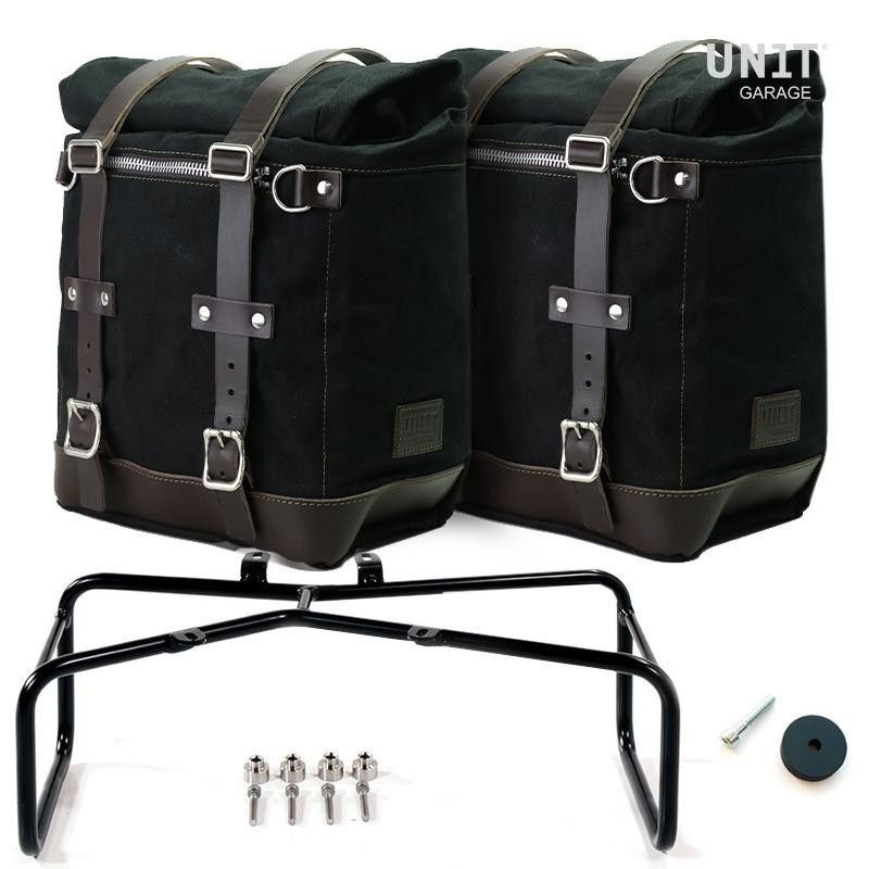 Set of 2 black/brown Scram panniers + double Unit Garage stand - 22-30 liters picture 1