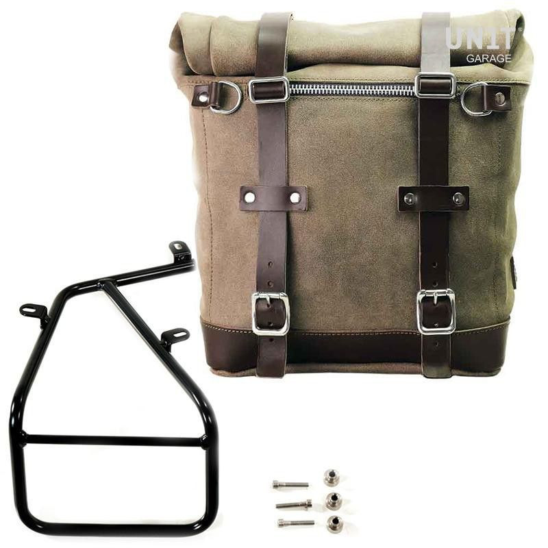 Unit Garage Moss Grey leather pannier set + right-hand bracket BMW R NineT - 22-30L image 1