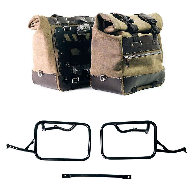 Pair of split leather panniers Cult Moss Grey + frames Unit Garage BMW R12 NineT - 40/50 liters picture 1 Pair of split leather panniers Cult Moss Grey + frames Unit Garage BMW R12 NineT - 40/50 liters picture 1