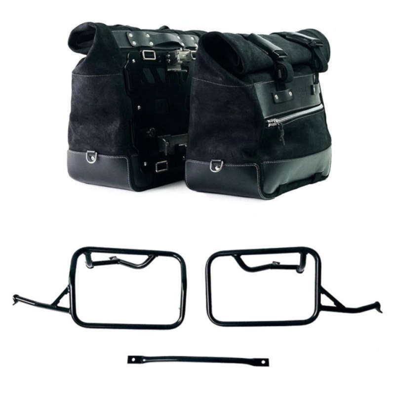 Pair of split leather panniers Cult Jet Black + frames Unit Garage BMW R12 NineT - 40/50 liters picture 1