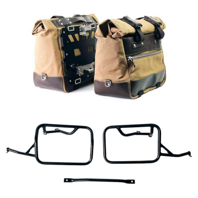 Pair of beige/brown Cult canvas panniers + frames Garage BMW R12 NineT - 40/50 liters picture 1