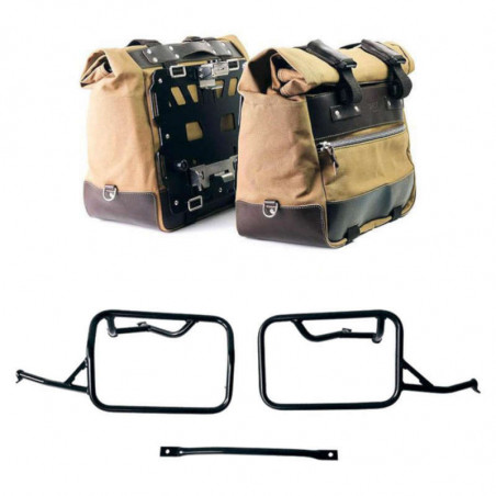 Pair of beige/brown Cult canvas panniers + frames Garage BMW R12 NineT - 40/50 liters picture 1