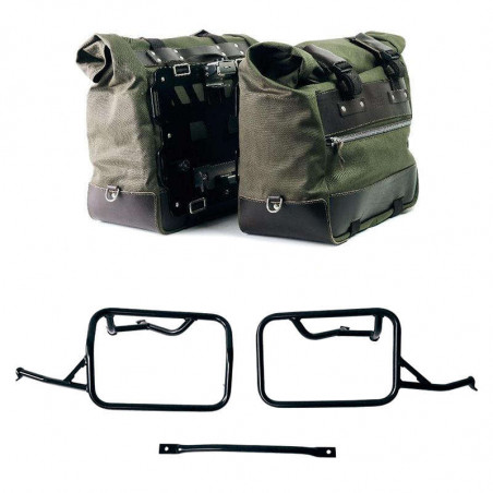 Pair of green/brown Cult canvas panniers + frames Garage BMW R12 NineT - 40/50 liters picture 1