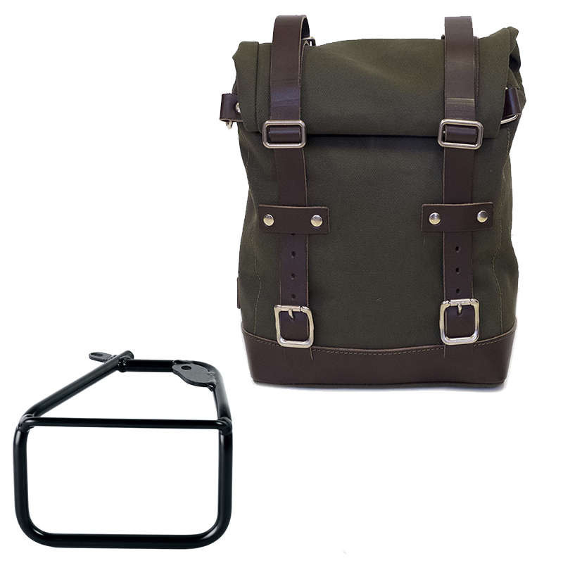 Green/brown canvas bag + right bracket Unit Garage BMW R12 NineT - 10/14 liters picture 1