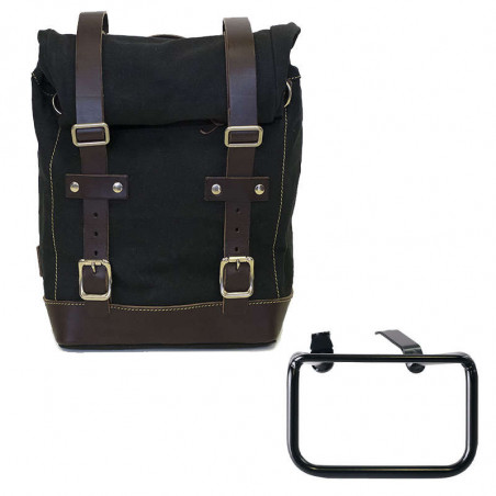 Black/brown canvas bag + left bracket Unit Garage BMW R12 GS - 10/14 liters picture 1