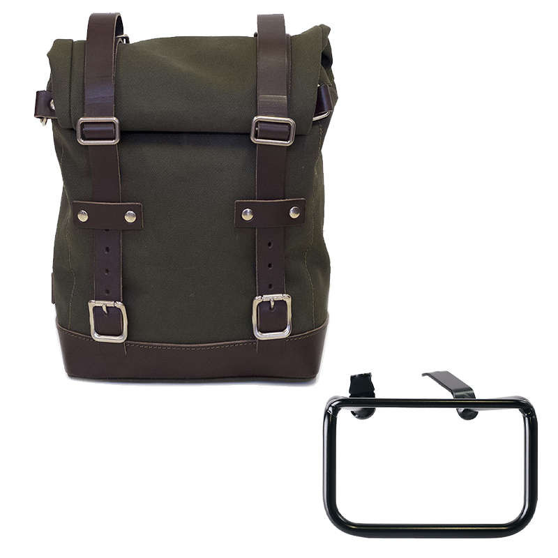 Green/brown canvas bag + left bracket Unit Garage BMW R12 GS - 10/14 liters picture 1
