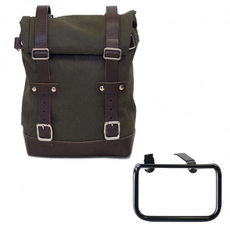 Green/brown canvas bag + left bracket Unit Garage BMW R12 GS - 10/14 liters picture 1