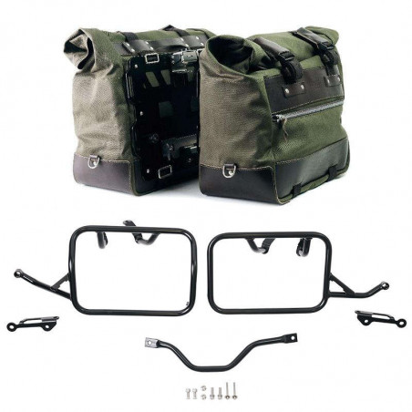 Set green/brown Cult canvas panniers + frames Unit Garage BMW R12 GS - 40/50 liters picture 1